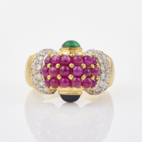 18ct Yellow Gold, Emerald, Ruby, Sapphire and Diamond Ring