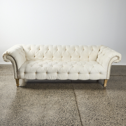 A White Linen Button Backed Sofa