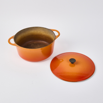 A Cousances Orange Cast Iron Casserole