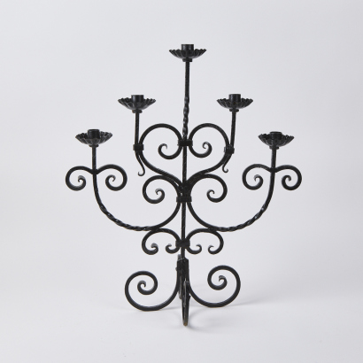 A Curly Black Wrought Iron Candelabra