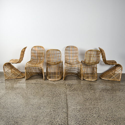 A Suit Of Six Verner Panton Style Cane Chairs