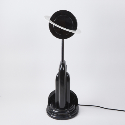 Art Deco Black Lacquer Saturn Lamp