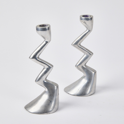 A Pair of Post-Modern Zig Zag Candleholders