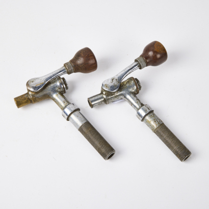 A Pair of Beer Taps Chrome Plated with Wooden Handles