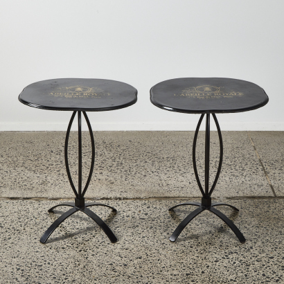 A Pair of Side Tables with Inscription 'L'Abeille Royale No.5 Rue du Miel Paris France'