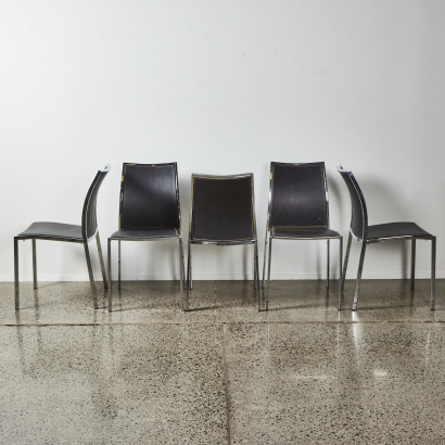 A Suite Of Five Bauhaus Dining Chairs In Black & Chrome