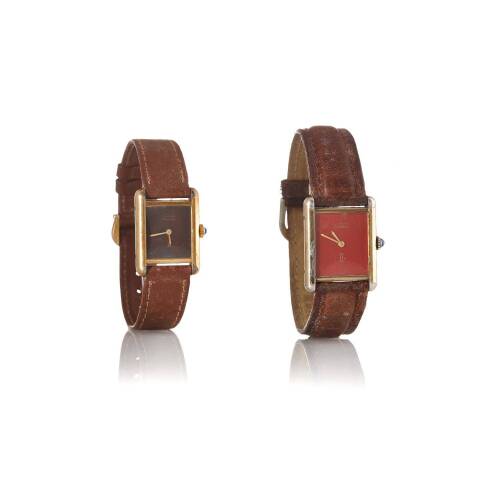 Two Ladies' Cartier Tank Vermeil Wristwatches