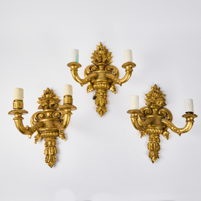 A Trio of Wall Gilt Style Sconces