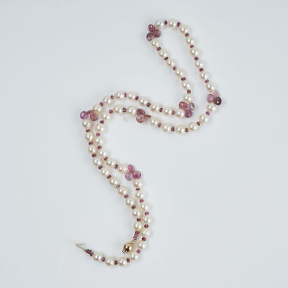 9ct Akoya Pearl and Tourmaline Necklace