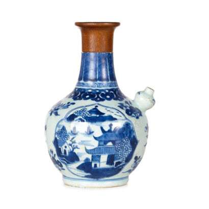 A Chinese 18th Century Blue and White Kendi with Chinese landscape pattern (cracked)