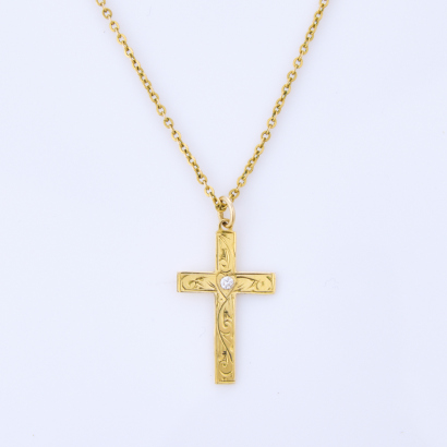 9ct Yellow Gold, 40cm Chain with .02ct Diamond Set Cross