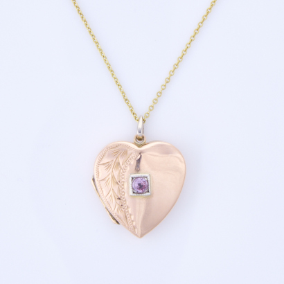 9ct Rose Gold, Pink Sapphire Locket on 40cm Gold Plated Chain