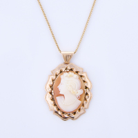 9ct Rose Gold, Vintage, Oval Cameo Pendant on 9ct Gold Chain