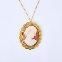 9ct Yellow Gold, Vintage 40mm x 32mm Cameo Pendant on 9ct Gold Chain