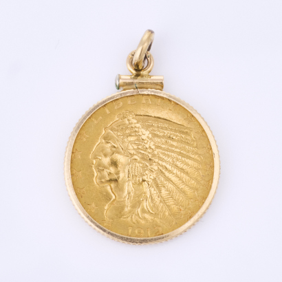 22ct/10ct Yellow Gold, 1912 American Eagle 2 1/2 Dollars Coin Pendant