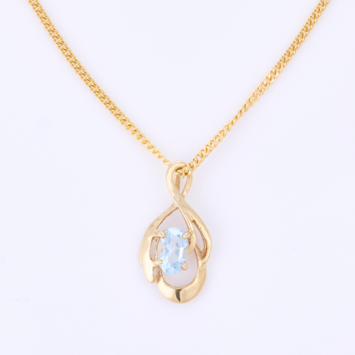 9ct Yellow Gold, Modern, .30ct Aquamarine Pendant on 45cm Yellow Gold Chain