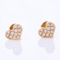 18ct Yellow Gold, .22ct Diamond Set Heart Shaped Stud Earrings