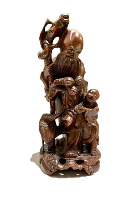A Chinese Longyan Wood Longevity Carving