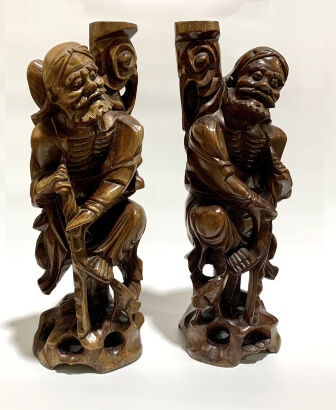 Longyan Wood Carved Immortals - Set of 2