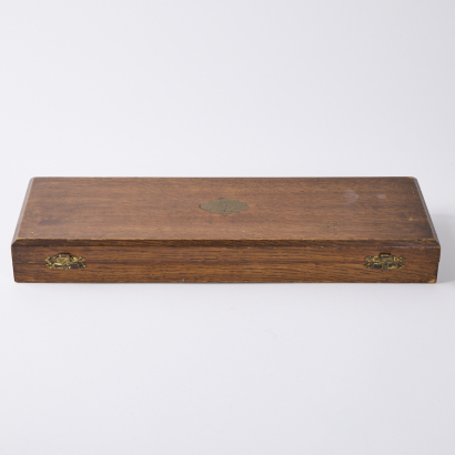 An Antique Wood Box with Brass Inlay