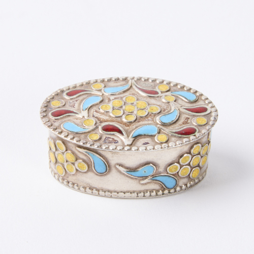 A Small Pill Box with Enamel Designs