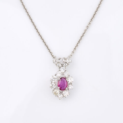 14ct White Gold, .35ct Ruby /.92ct Diamond Pendant on 18ct Cable Chain