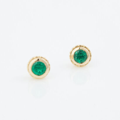 18ct Yellow Gold, Modern,.53ct Emerald Stud Earrings
