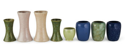 A Suite of Eight Temuka Colour Glaze Vases