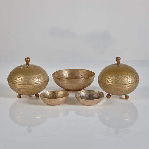 A Suite of Five Nigerian White Metal Tinket Dishes by Aikin Amadu Kano