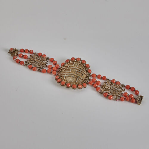 A Coral and Gold-Plated Silver Bracelet