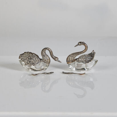 A Pair of Swan-Shaped Salt and Pepper Cellars 