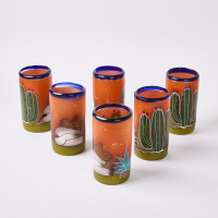 A Collection Of Six Mexican Handpainted Sangria Glasses