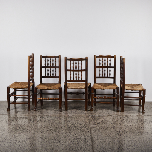 A Suit Of Five Ash And Rush-Back Dinning Chairs