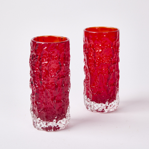 Two Whitefriars Ruby Red Bark Patterned Vases