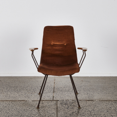 A Mid Century Wire Framed Chair With Original Upholstery