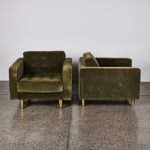 A Pair Of Green Velour Novak Lounge Chairs