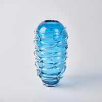 A Hand Blown Blue Art Glass Ribbed Vase