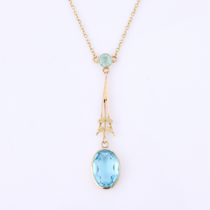 9ct Yellow Gold, Vintage, 42cm Necklace with Blue Stones