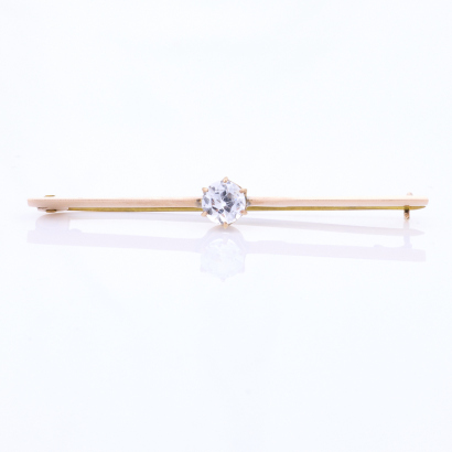 9ct Rose Gold, Vintage, Bar Brooch with Clear Stone