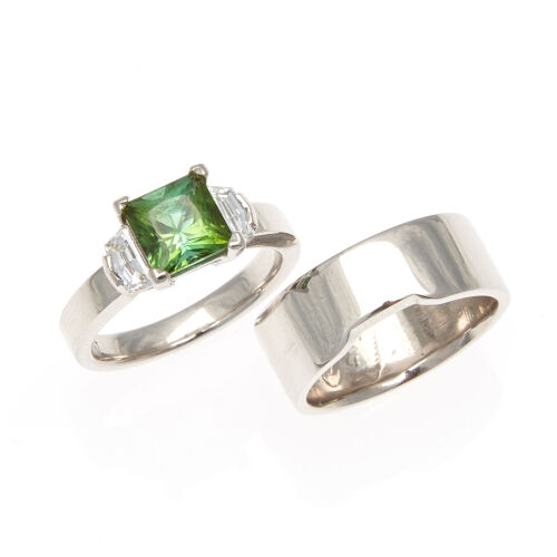 Platinum and Tourmaline Ring and Band Set