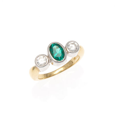 18ct Synthetic Emerald and Diamond Ring