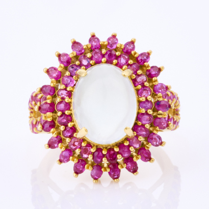 18ct Yellow Gold, Modern, 3.95ct Aquamarine / 1.33ct Ruby Ring