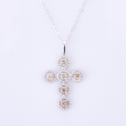 18ct White Gold, Modern,.10ct Diamond set Cross Necklace