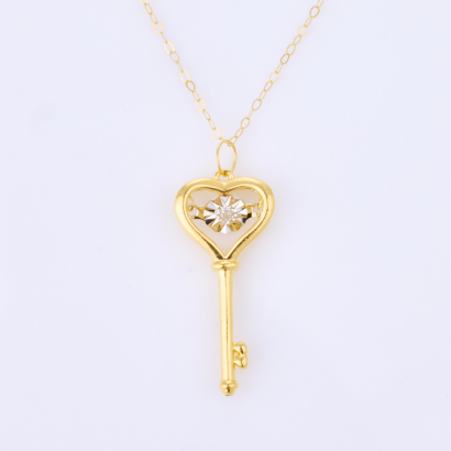 18ct Yellow Gold, Modern, .01ct Diamond set Key Necklace