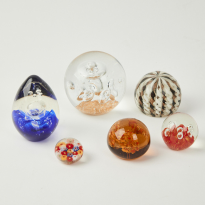 A Collection of Six Art Glass Paperweights