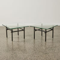 A Pair of Italian Glass Top Scaffold-Style Side Tables