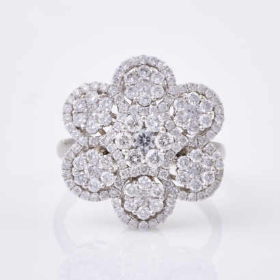 18ct White Gold, 1.80ct Diamond Cluster Ring