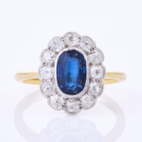 18ct Handmade, Vintage, Imitation Sapphire /Diamond Ring