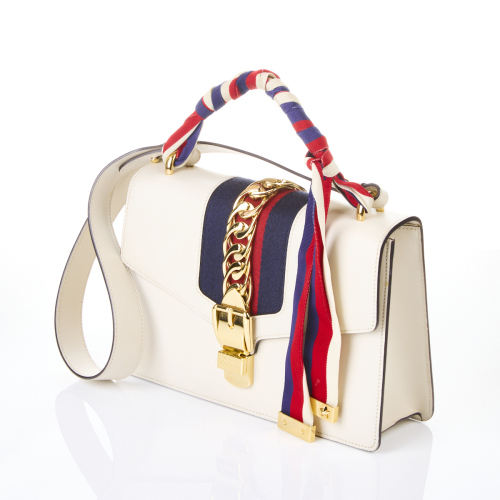 Gucci White Leather Sylvie Bag with Shoulder Strap