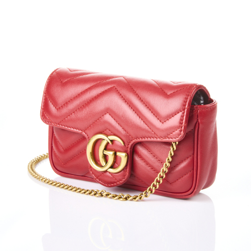 Gucci Red Leather GG Marmont Matelassé Bag with Box